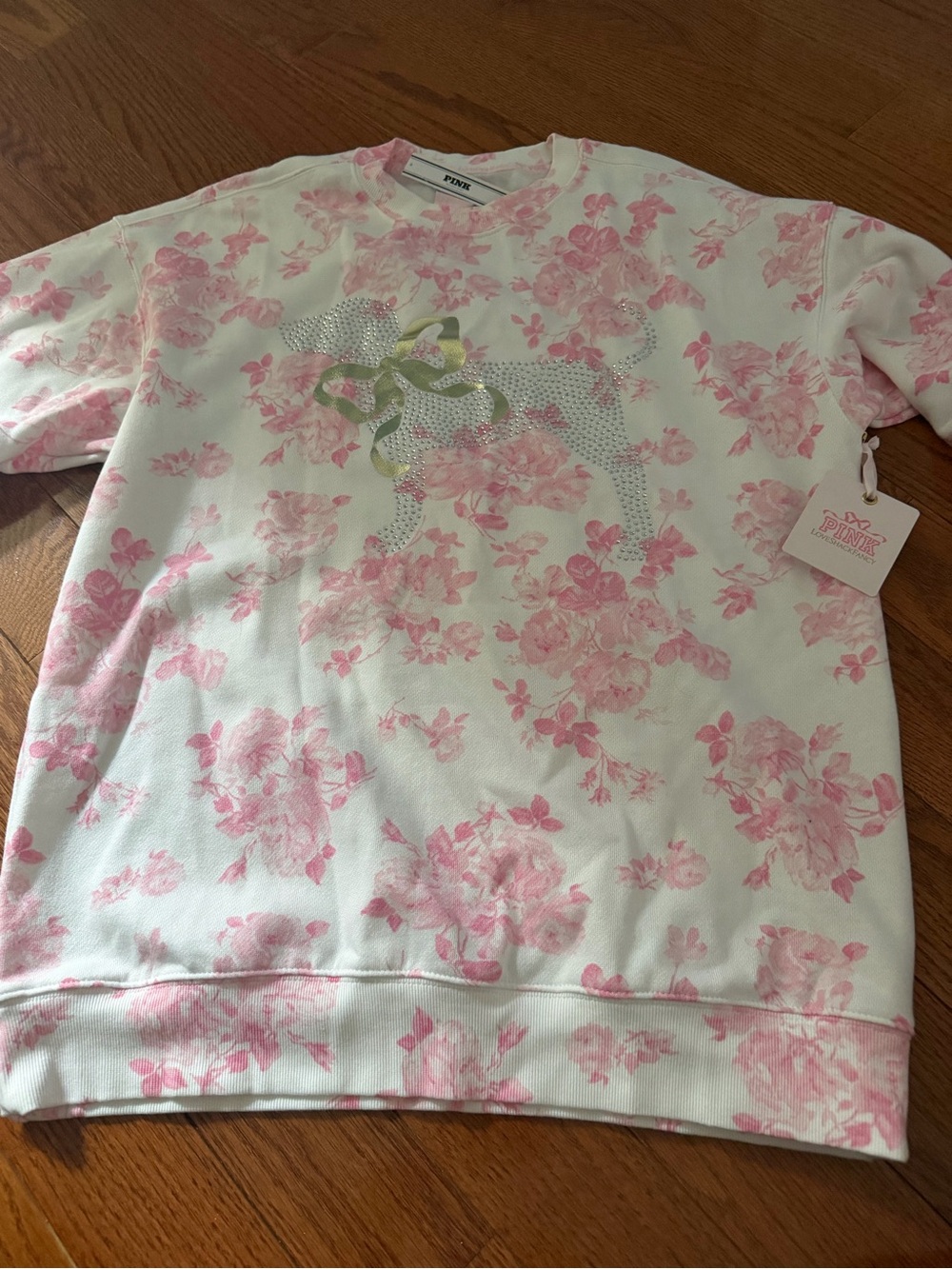 PINK Floral ribbon Sweatshirt - Pink on White loveshackfancy sizeM new with tags